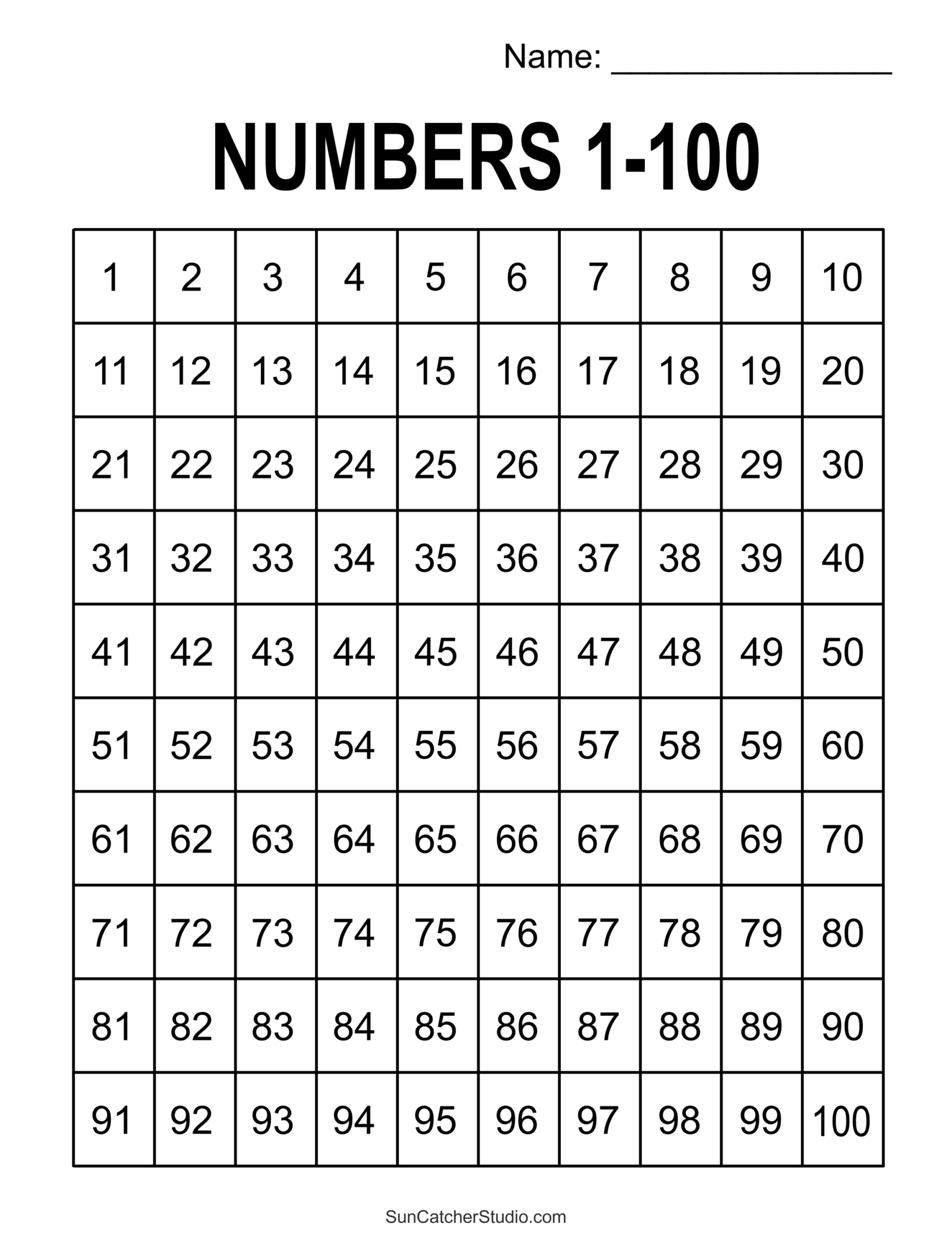 Free Printable Hundreds Charts Numbers 1 To 100 Free