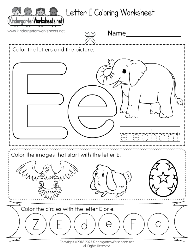Free Printable Letter E Coloring Worksheet