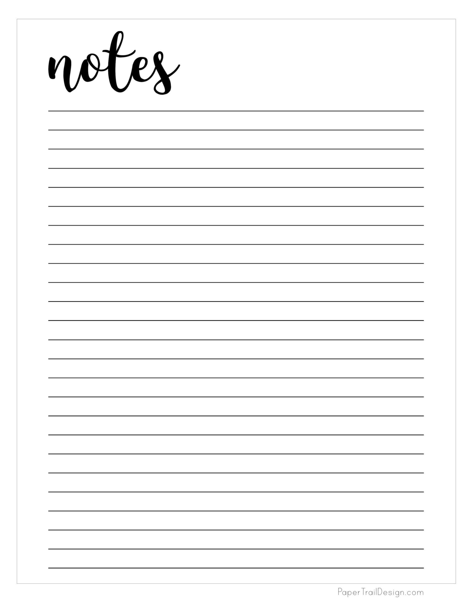 Free Printable Notes Template Paper Trail Design Worksheets Library
