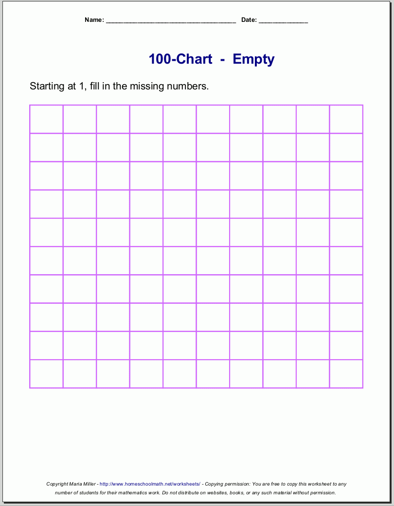Blank Hundreds Chart Printable Free