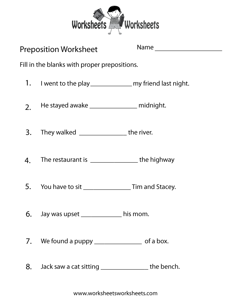 Free Printable Preposition Test Worksheet Free Printable Preposition Test Worksheet