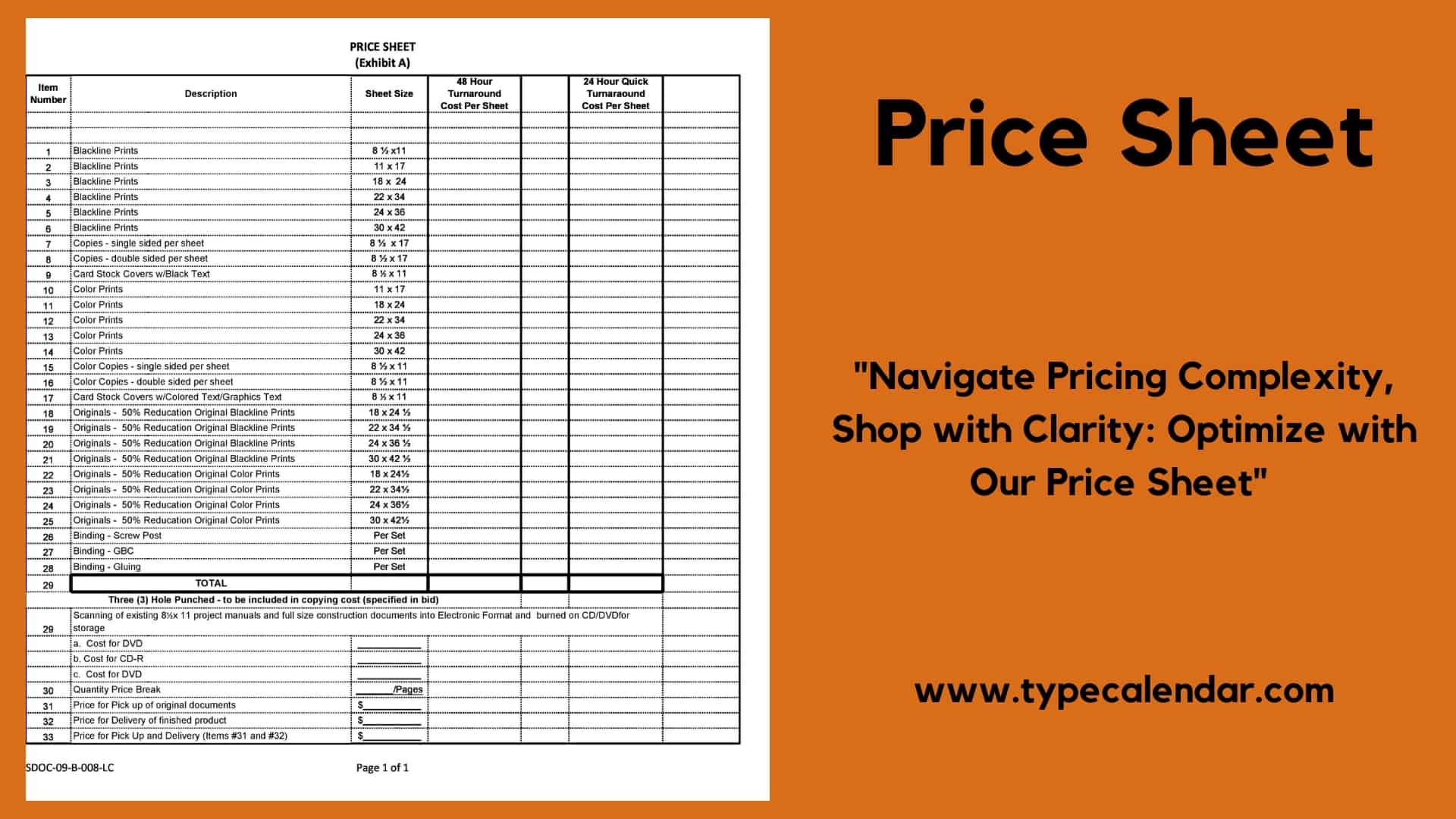 Free Printable Pricing Template