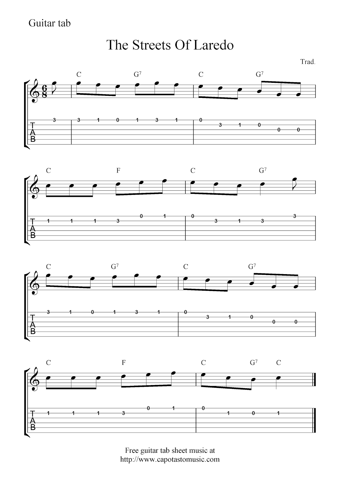 Free Printable Guitar Music Sheets