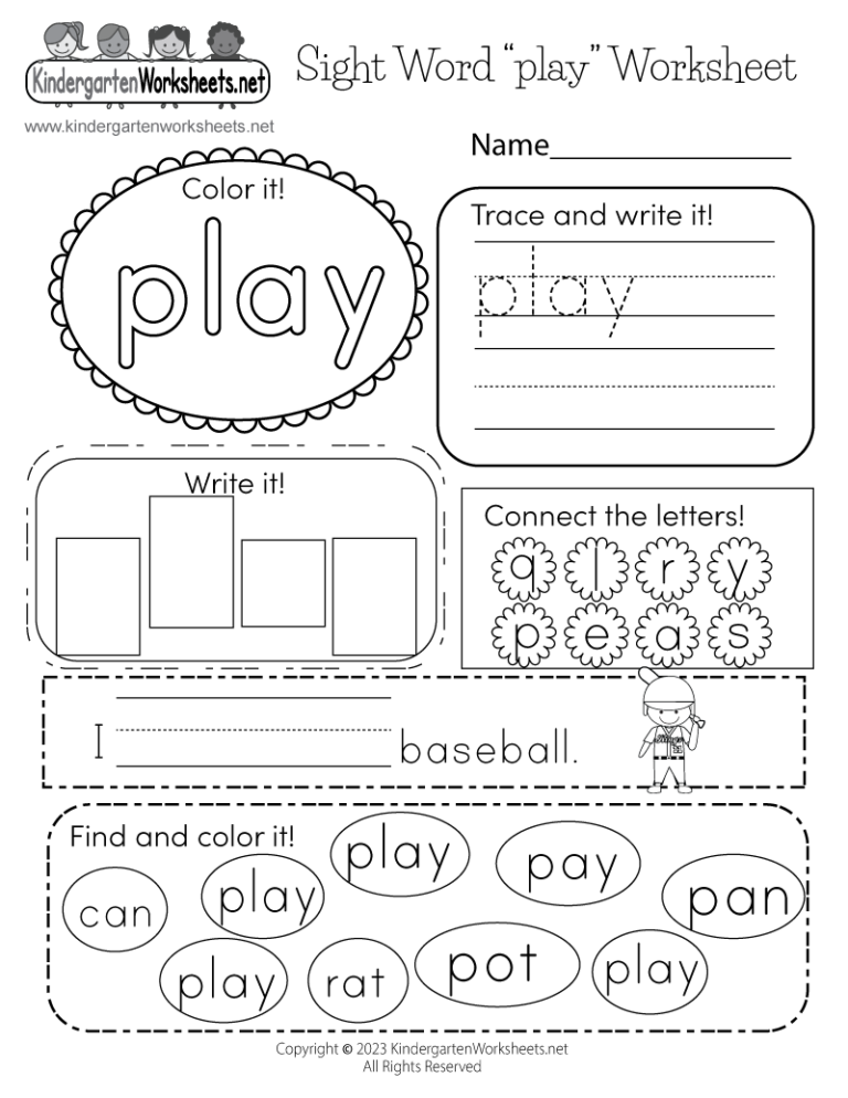 Free Printable Sight Word play Worksheet