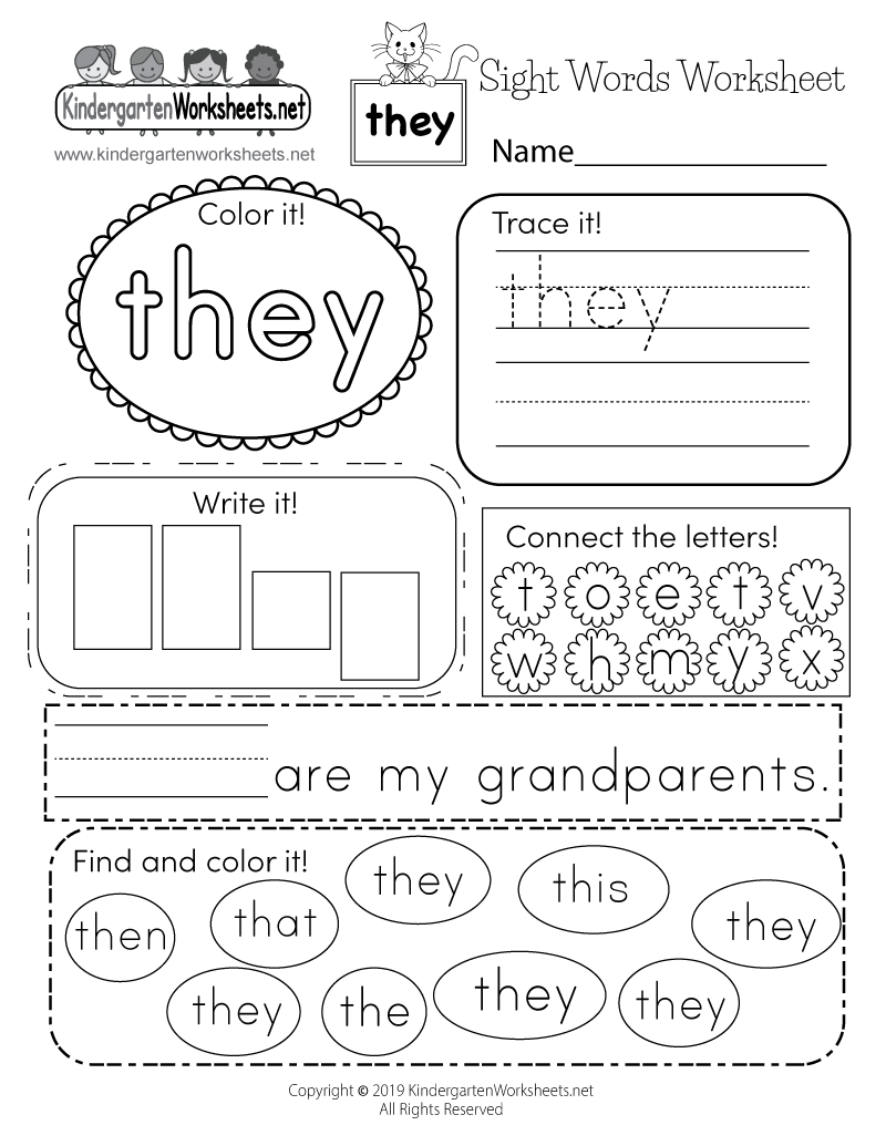 Free Printable Sight Word Worksheets Kindergarten