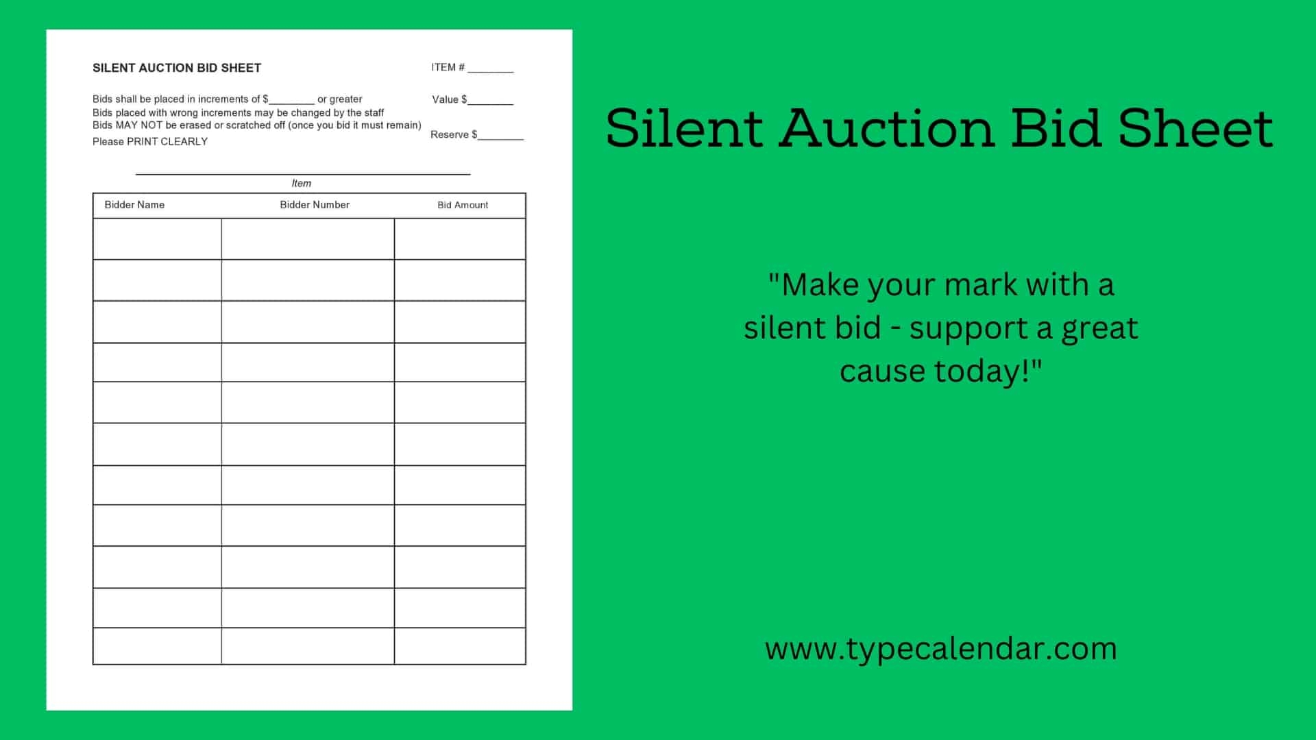 Free Printable Silent Auction Bid Sheet Templates PDF Examples Ideas