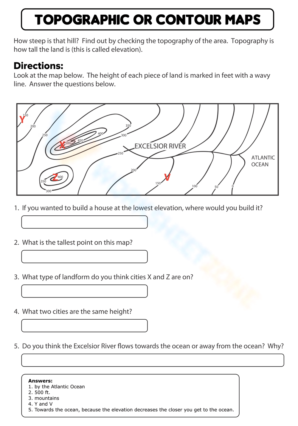 Free Printable Topographic Map Worksheets For Students Worksheets Library