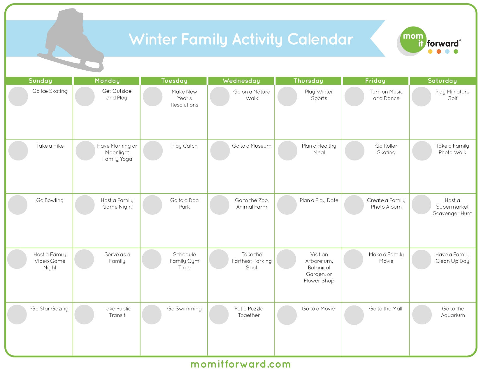 Free Printable Activity Calendar Free Printable Activity Calendar
