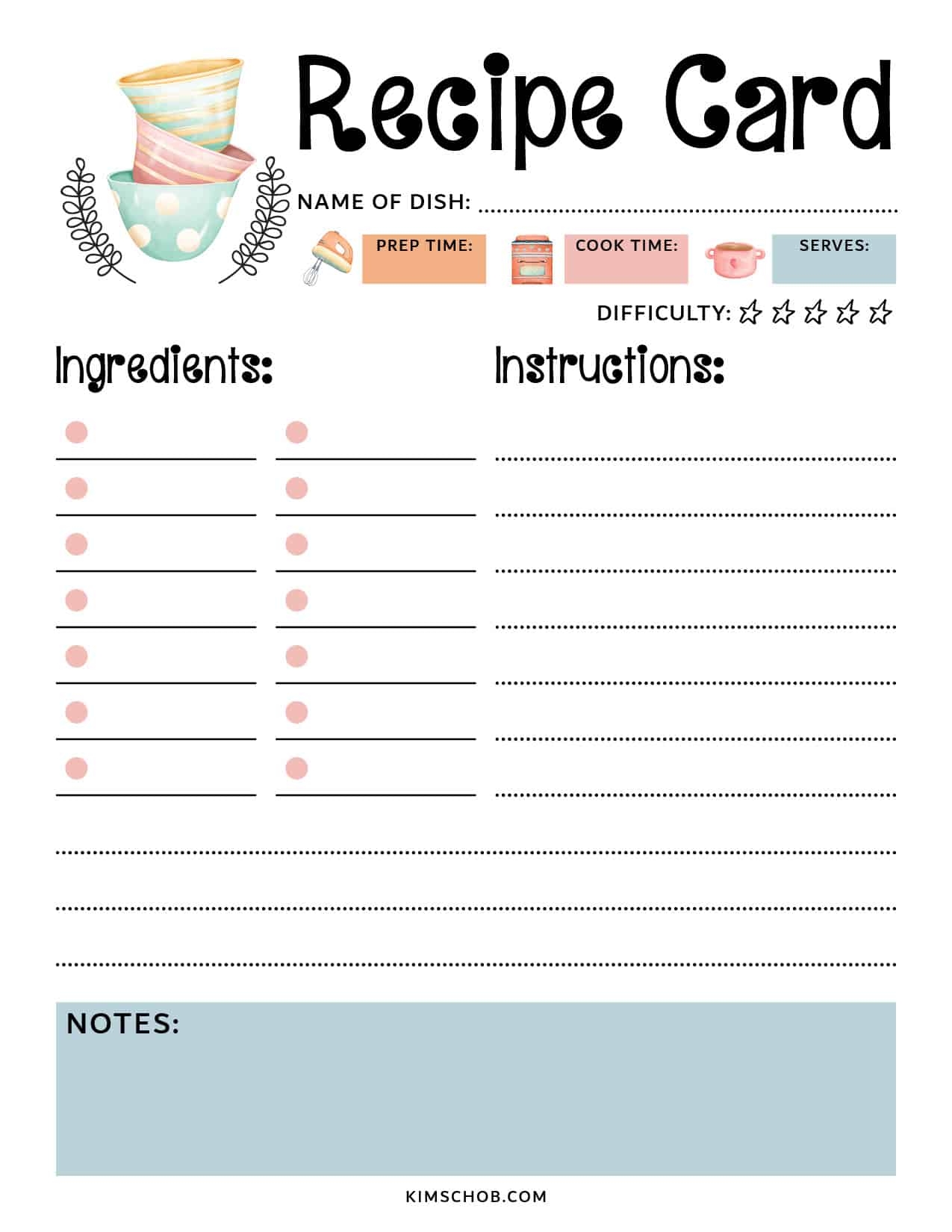 Printable Recipe Worksheets Pdf