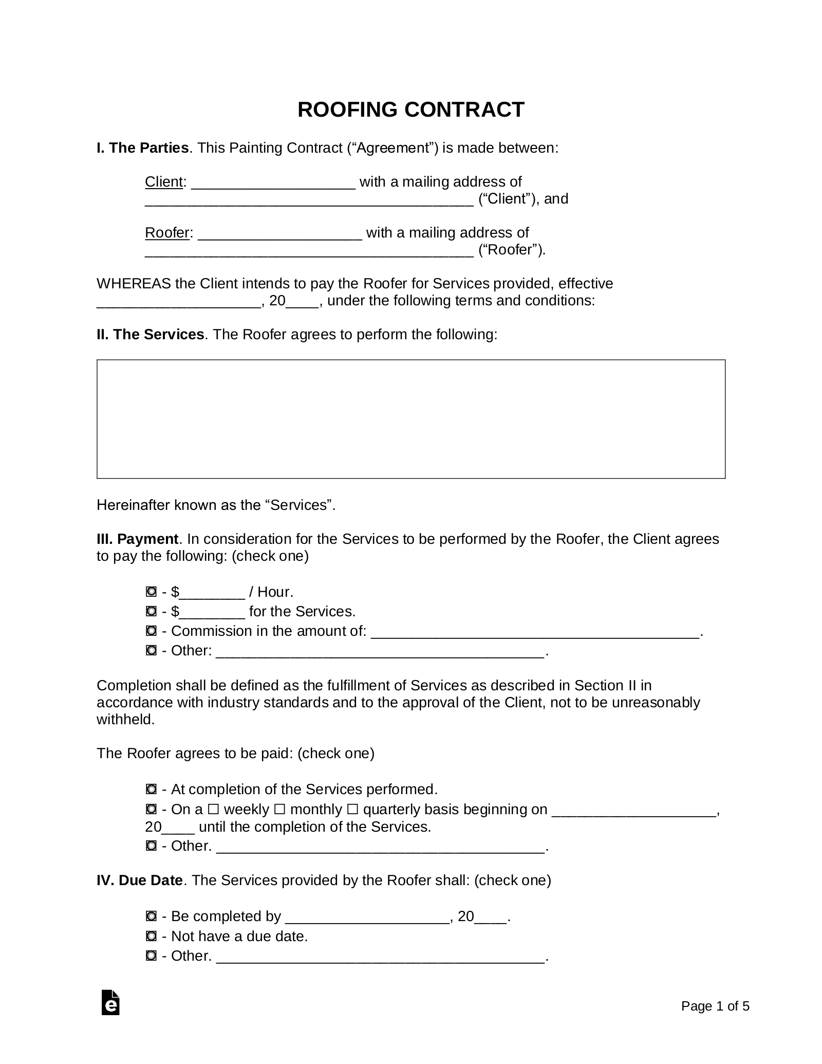 Free Roofing Contract Template PDF Word EForms
