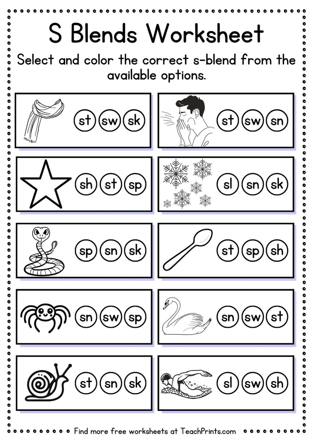 Free S Blend Worksheets Teach Prints