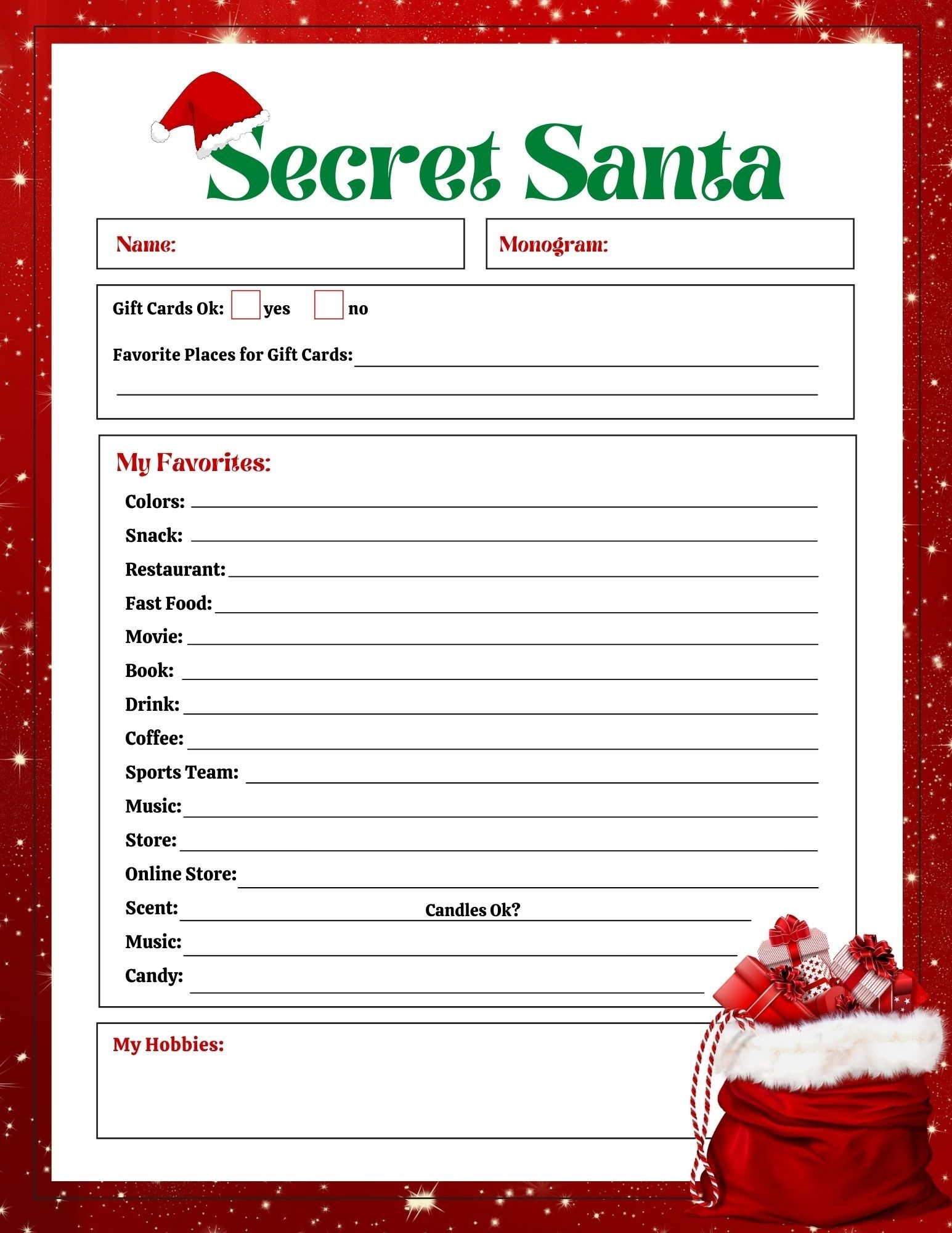 FREE Secret Santa List Printable Questionnaire 2 Options Worksheets Library FREE Secret Santa List Printable Questionnaire 2 Options Worksheets Library