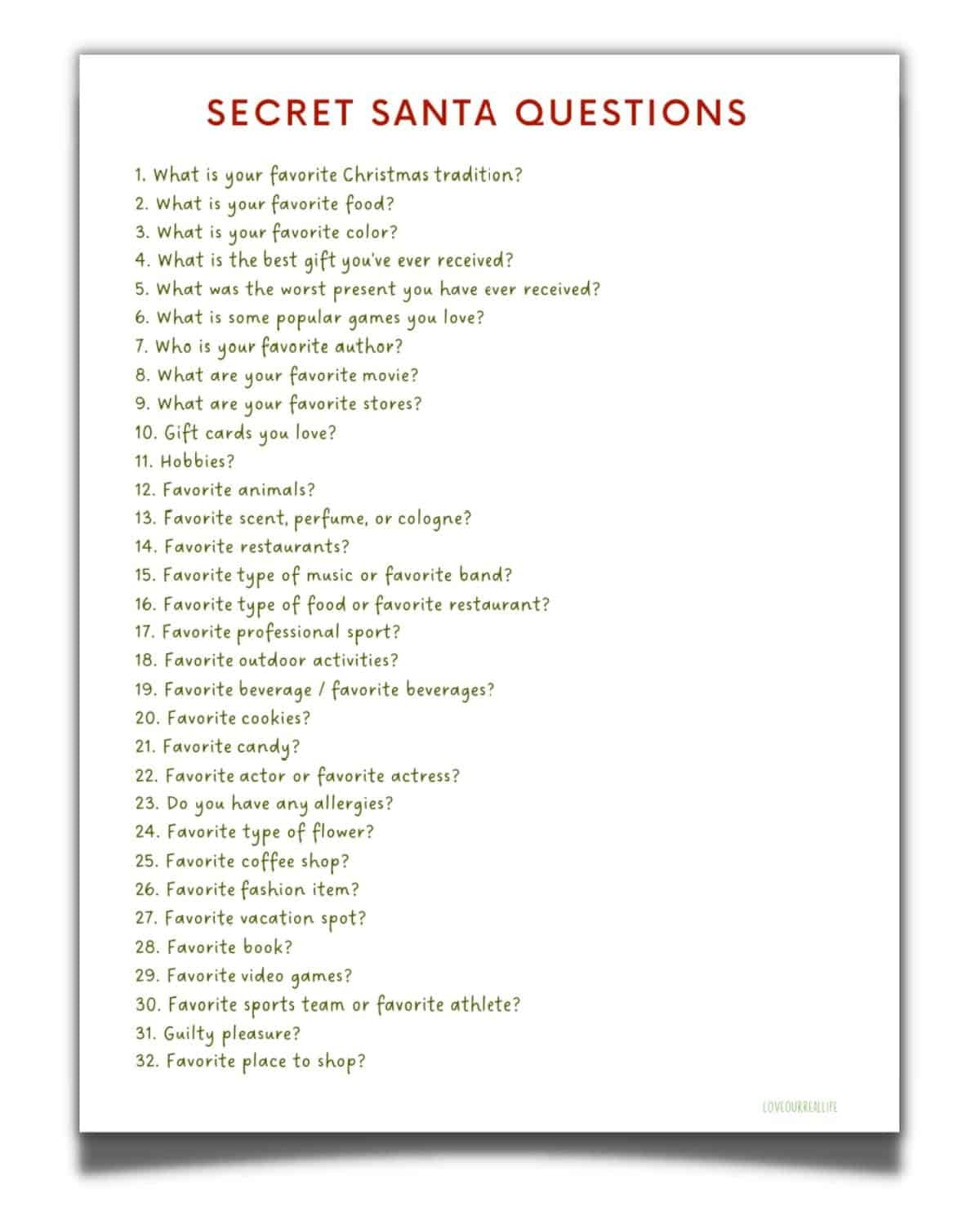 FREE Secret Santa Questionnaire Printable Templates Love Our Real Life FREE Secret Santa Questionnaire Printable Templates Love Our Real Life