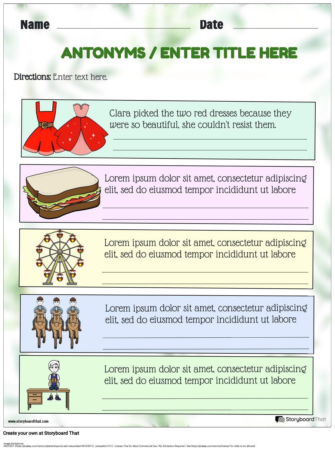 Free Synonyms Antonyms Worksheets Storyboard That