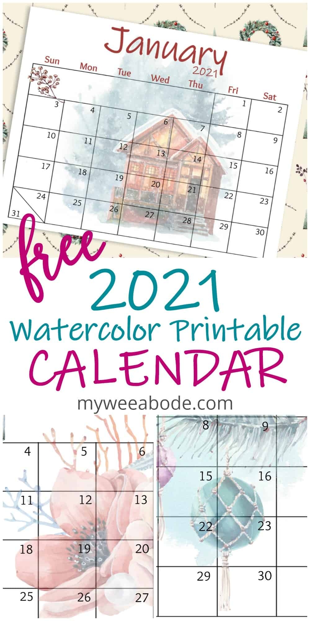 FREE Watercolor Wall Calendar For 2021 