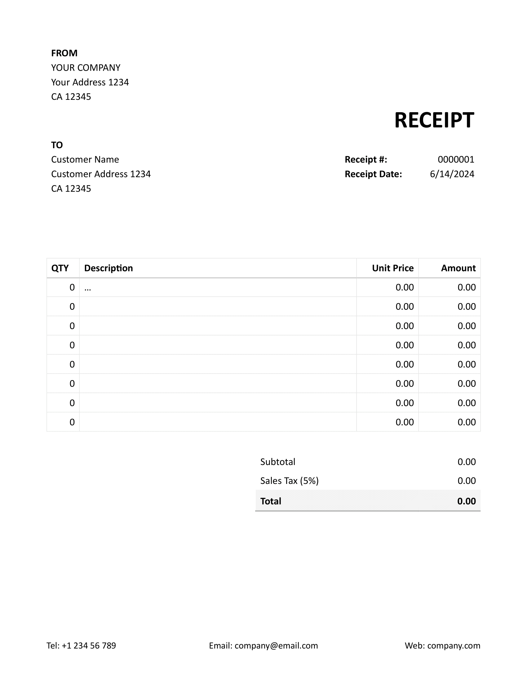 Free Word Receipt Template Docelf