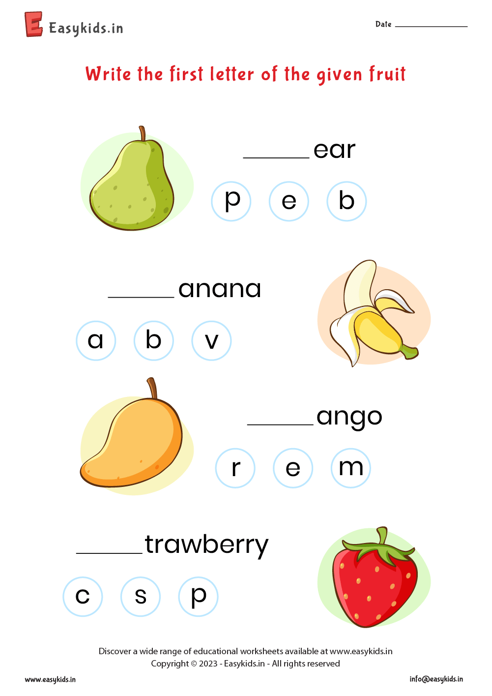 Fruits Name Worksheet By Easy Kids EasyKids in