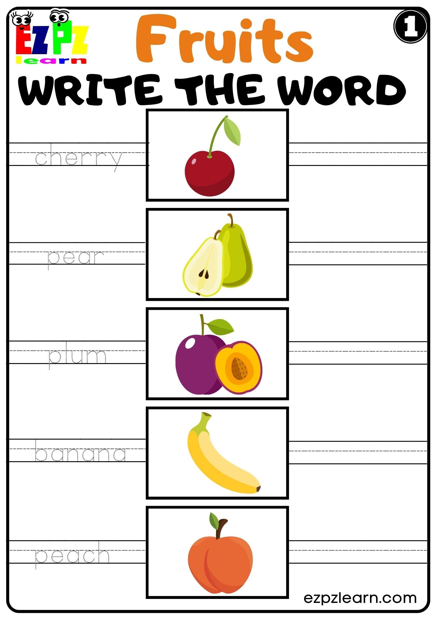 Fruits Write The Word Worksheet For ESL And K5 Kindergarten Free PDF Download Set 1 Ezpzlearn