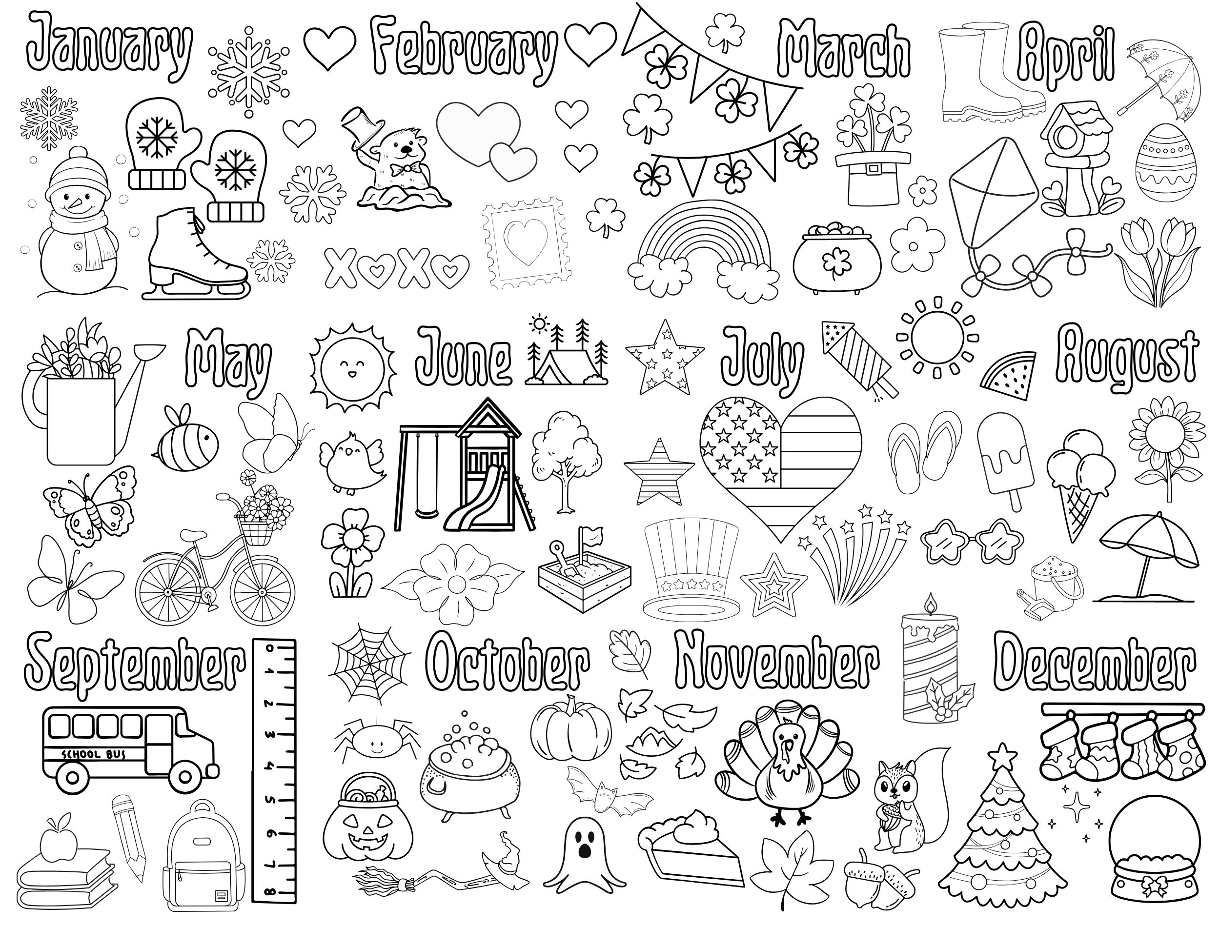 June Coloring Calendar 2025