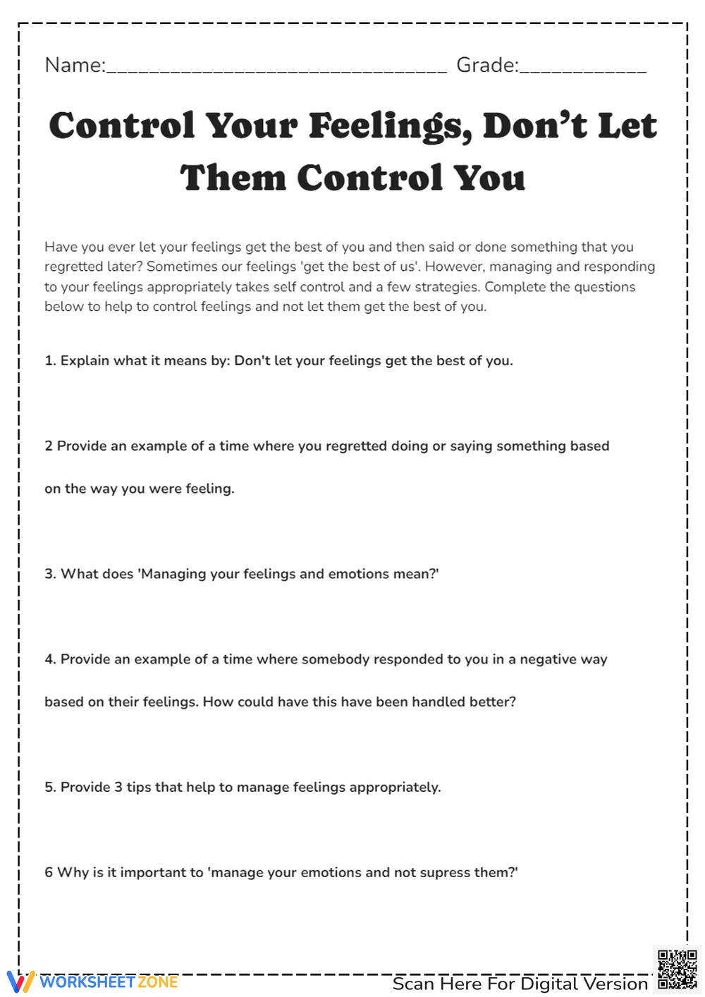 Grade 4 Self Control Worksheets 2025