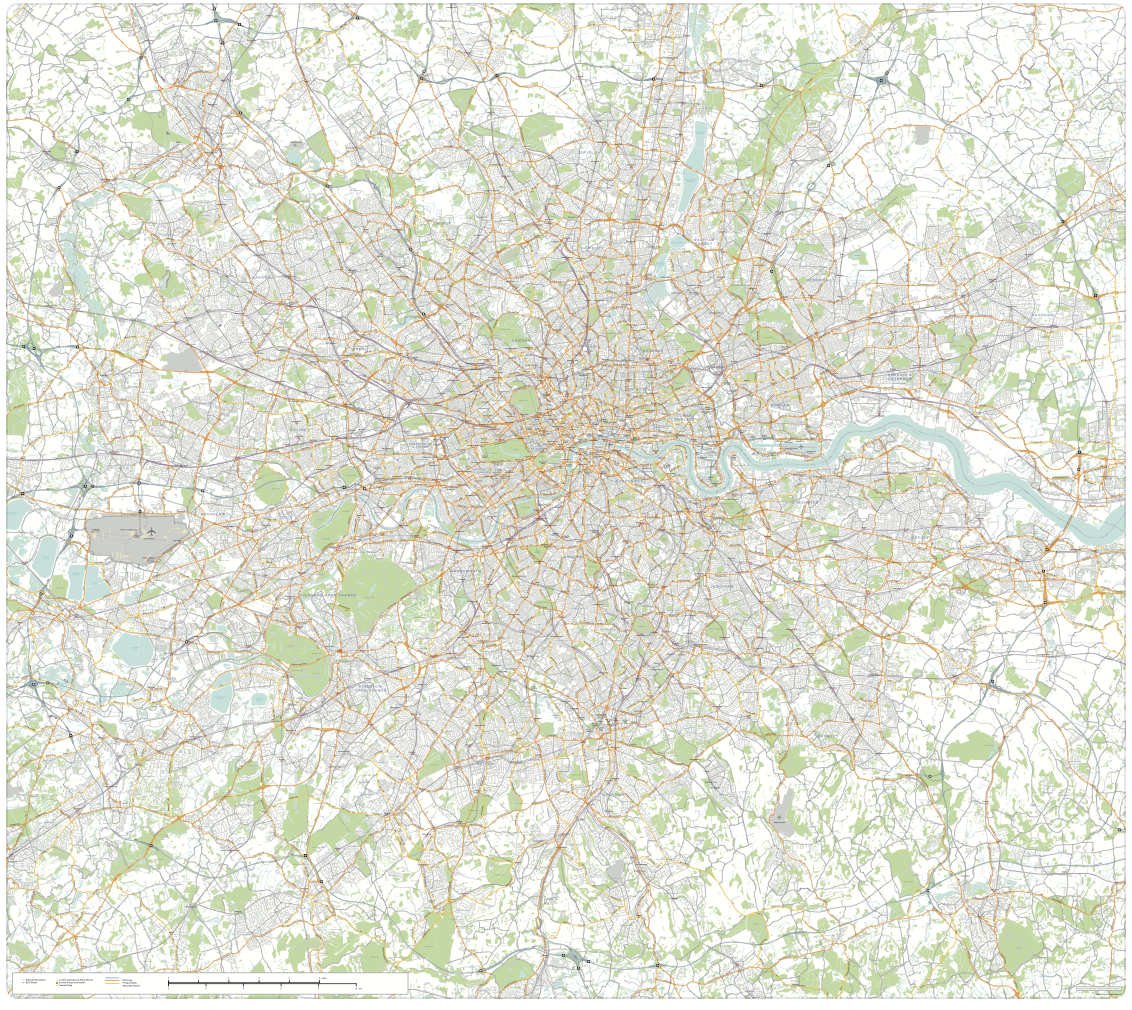 Greater London Detailed Map With All Roads Transport Institutions Green Areas Maproom