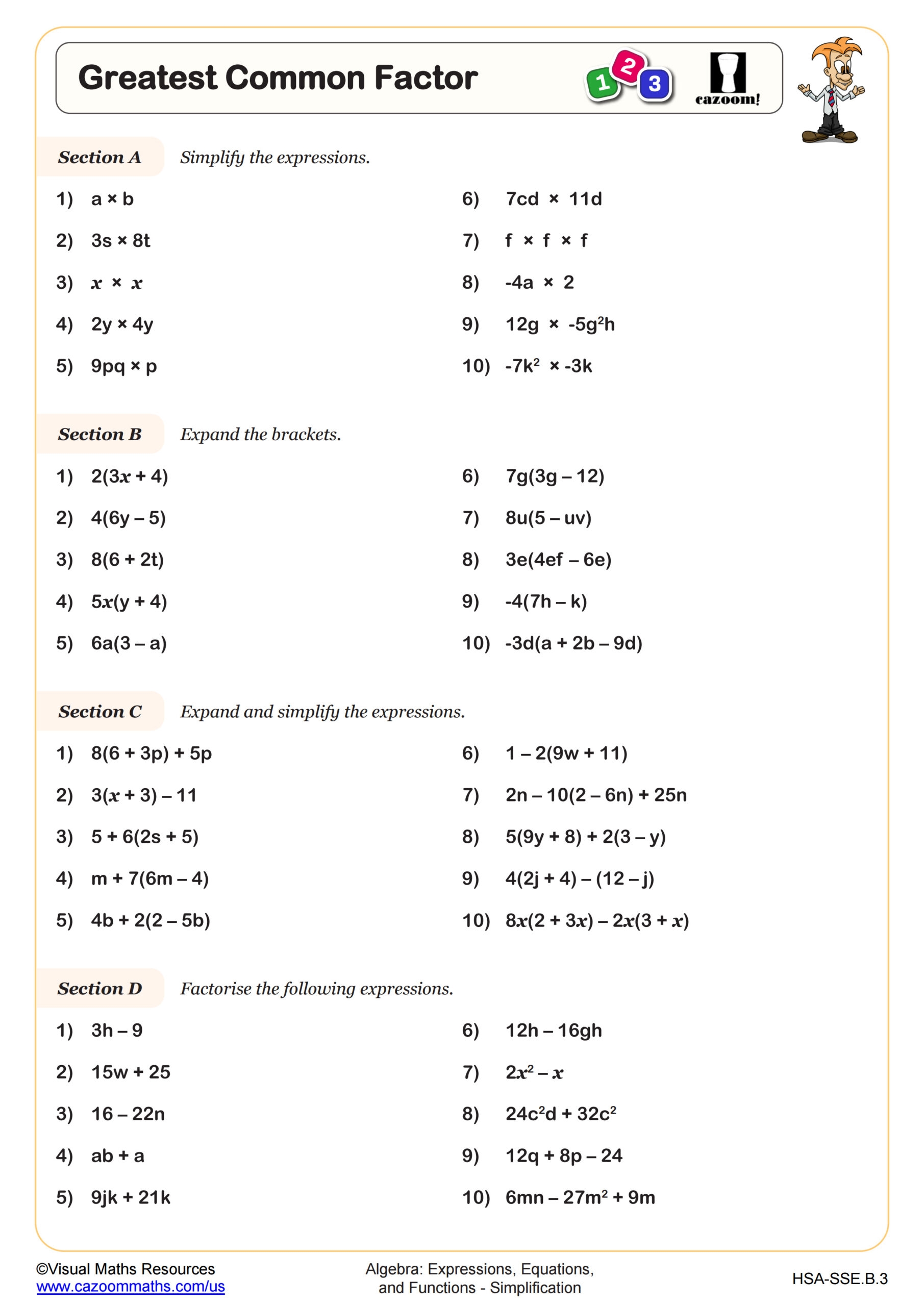 Free Printable Greatest Common Factor Worksheets