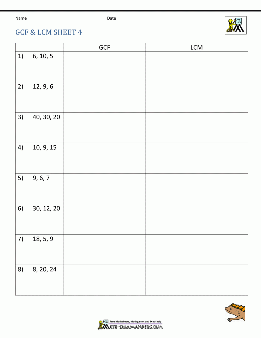 Greatest Common Factor Worksheet Page