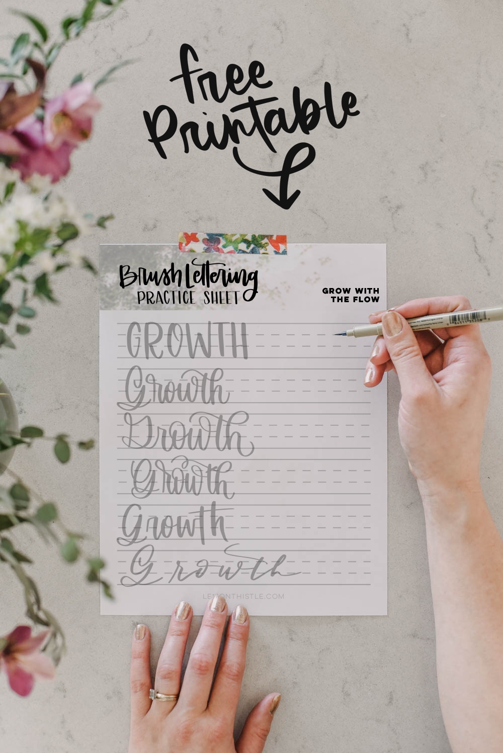 Growth Printable Hand Lettering Practice Sheet Lemon Thistle Growth Printable Hand Lettering Practice Sheet Lemon Thistle