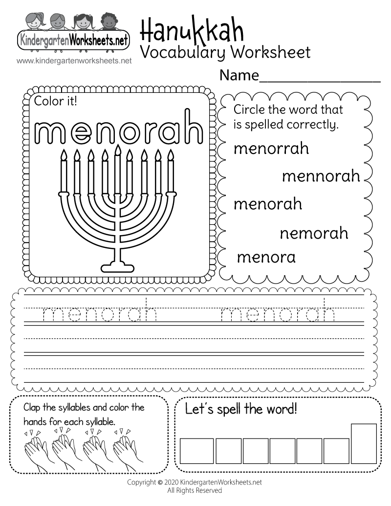 Hanukkah Vocabulary Worksheet Free Printable Digital PDF