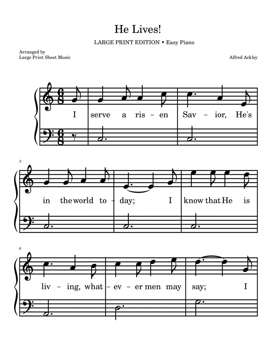 He Lives LARGE PRINT Easy Piano Easter Praise And Worship Gospel Hymn Easy Piano Beginning Digital Sheet Music Sheet Music Plus