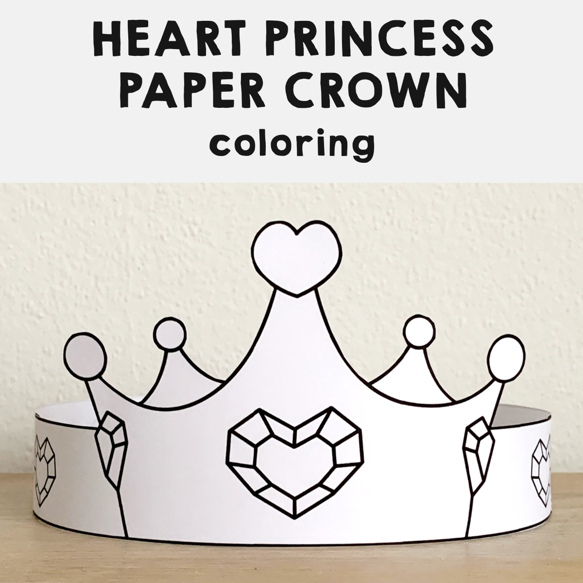 Heart Princess Paper Crown Printable Coloring Valentine Craft 