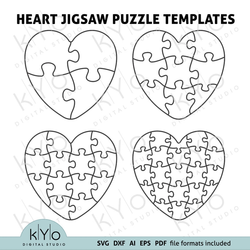 Heart Shape Jigsaw Puzzle Templates Bundle