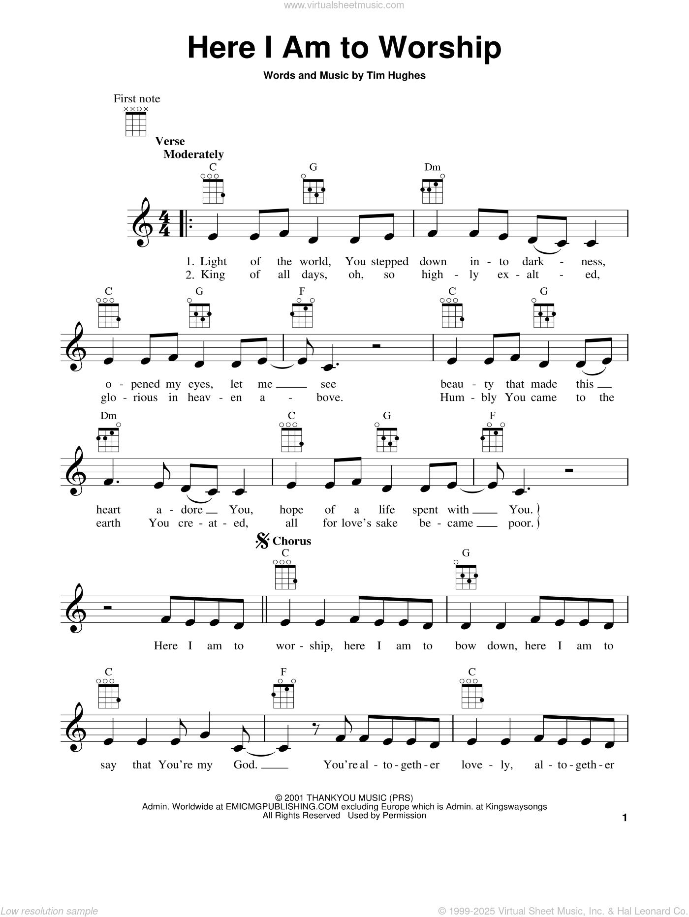 Here I Am To Worship Sheet Music For Ukulele PDF interactive 