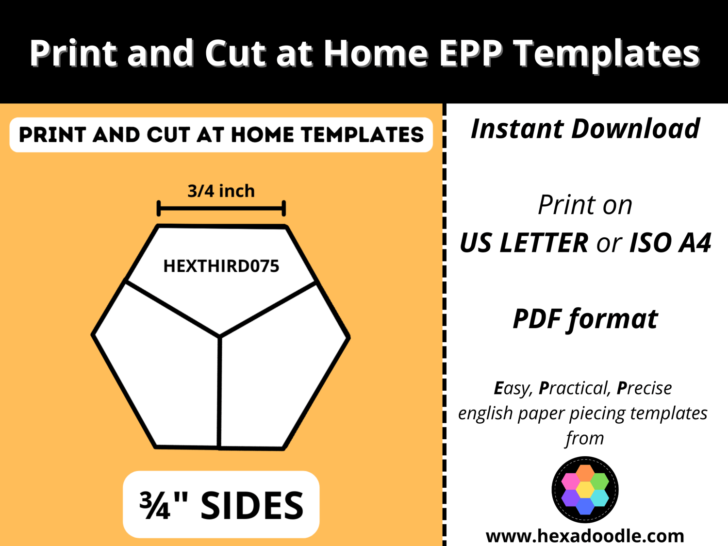 HEX075 HEXAGON EPP Print And Cut At Home Templates Inch Sides For Printing And Cutting Out At Home 30 Hexagons Per Page 