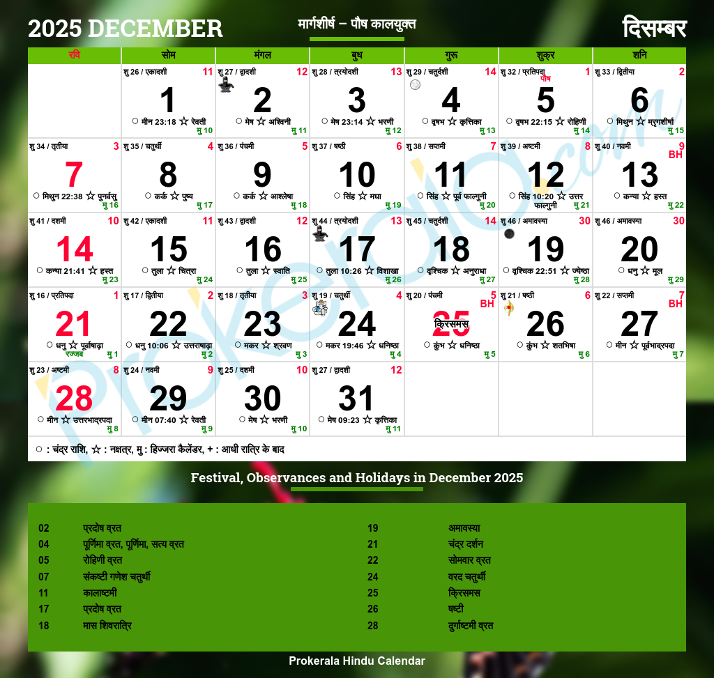 Hindu Calendar 2025 Festivals Auspicious Days Important Dates