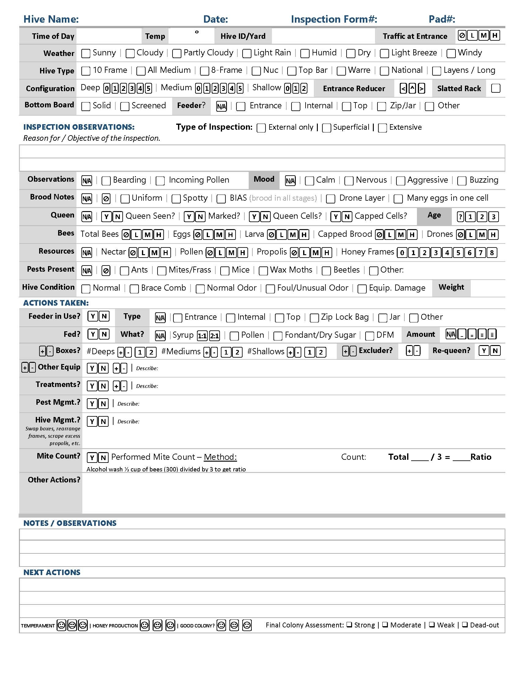 Hive Inspection Form Update The Beekeeper s Corner Hive Inspection Form Update The Beekeeper s Corner