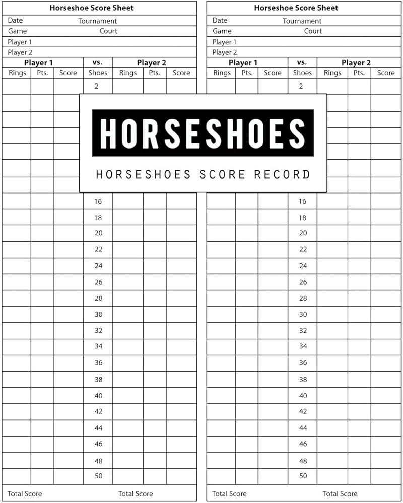 Horseshoes Score Record Horseshoes Game Record Keeper Book Horseshoes Score Keeper Horseshoes Journaling Horseshoes Card Score Sheet Keeps