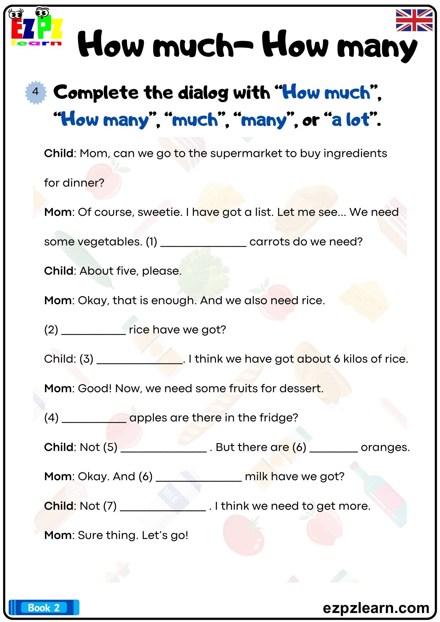 How Much Or How Many Complete The Dialog British English Grammar Worksheet Bk2 Free Printable Pdf Ezpzlearn