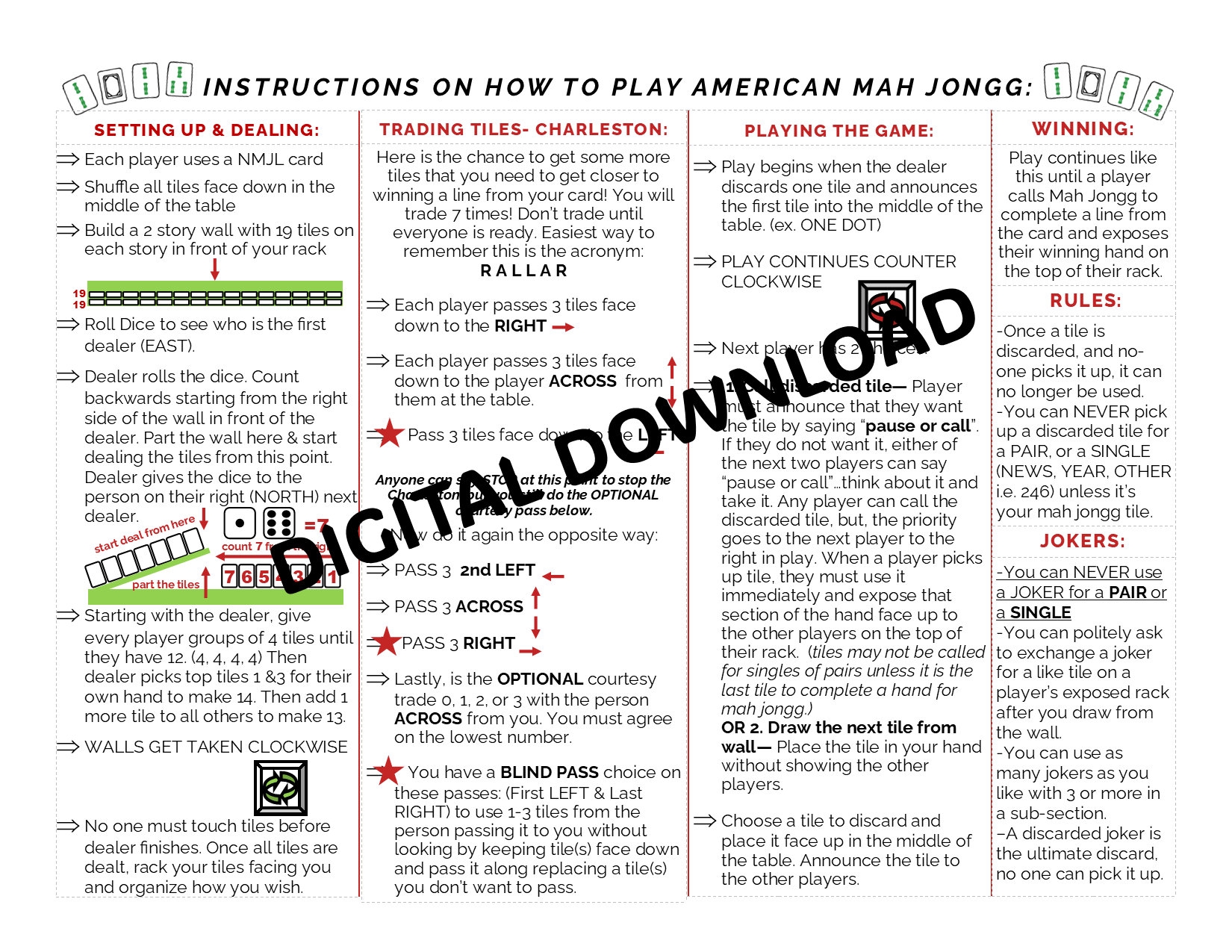 How To Instructions For Playing American Mah Jongg Etsy How To Instructions For Playing American Mah Jongg Etsy