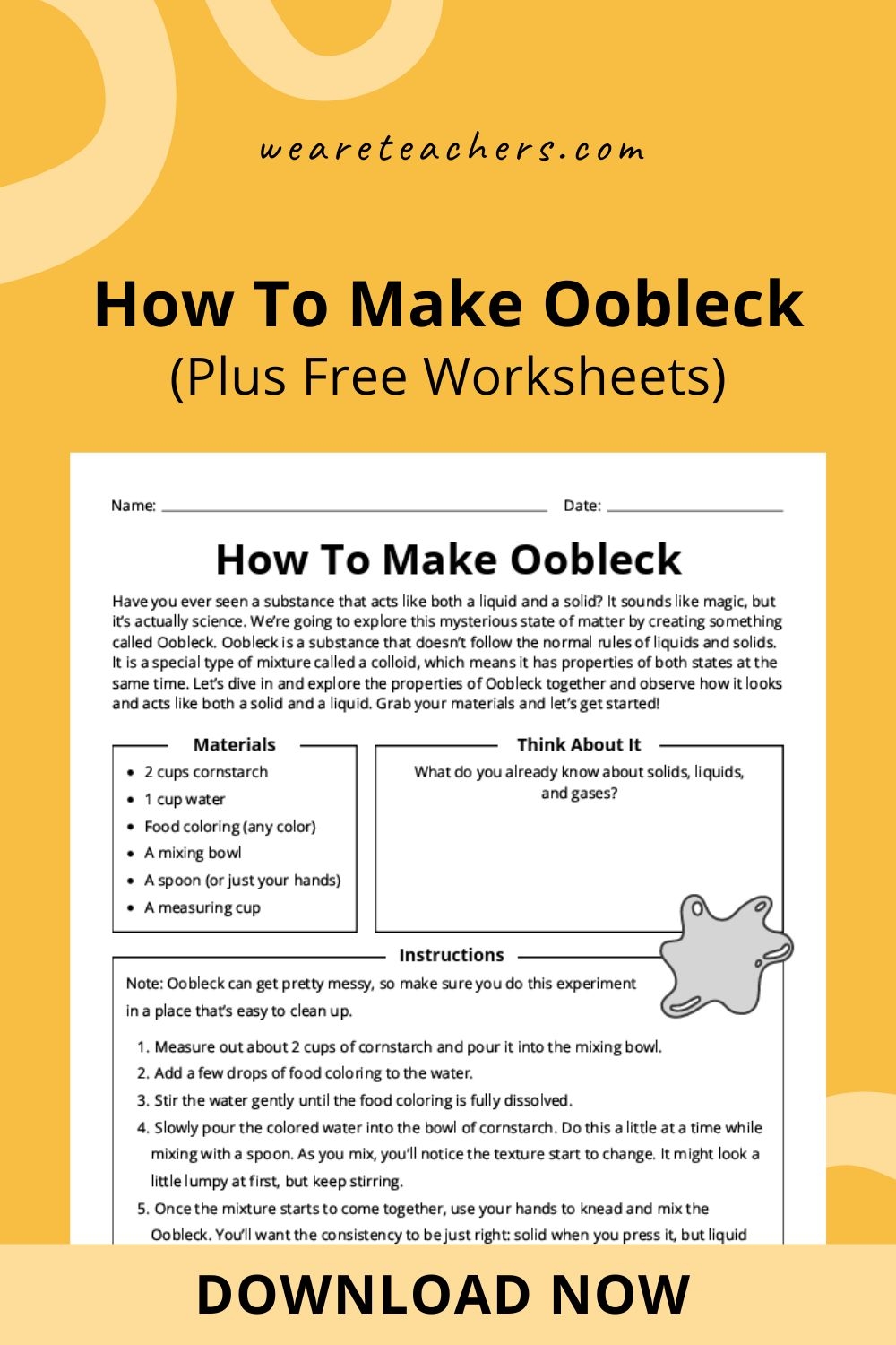 How To Make Oobleck Free Printable Worksheet