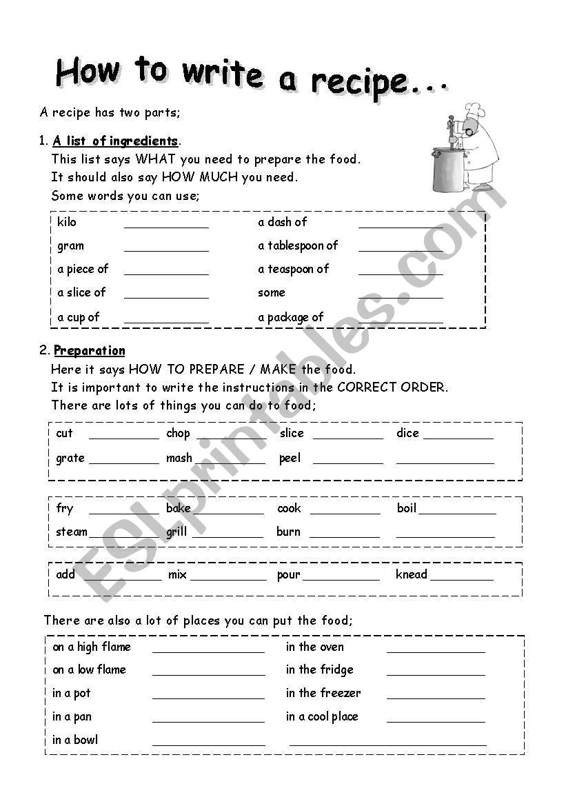 How To Write A Recipe ESL Worksheet By MarionG