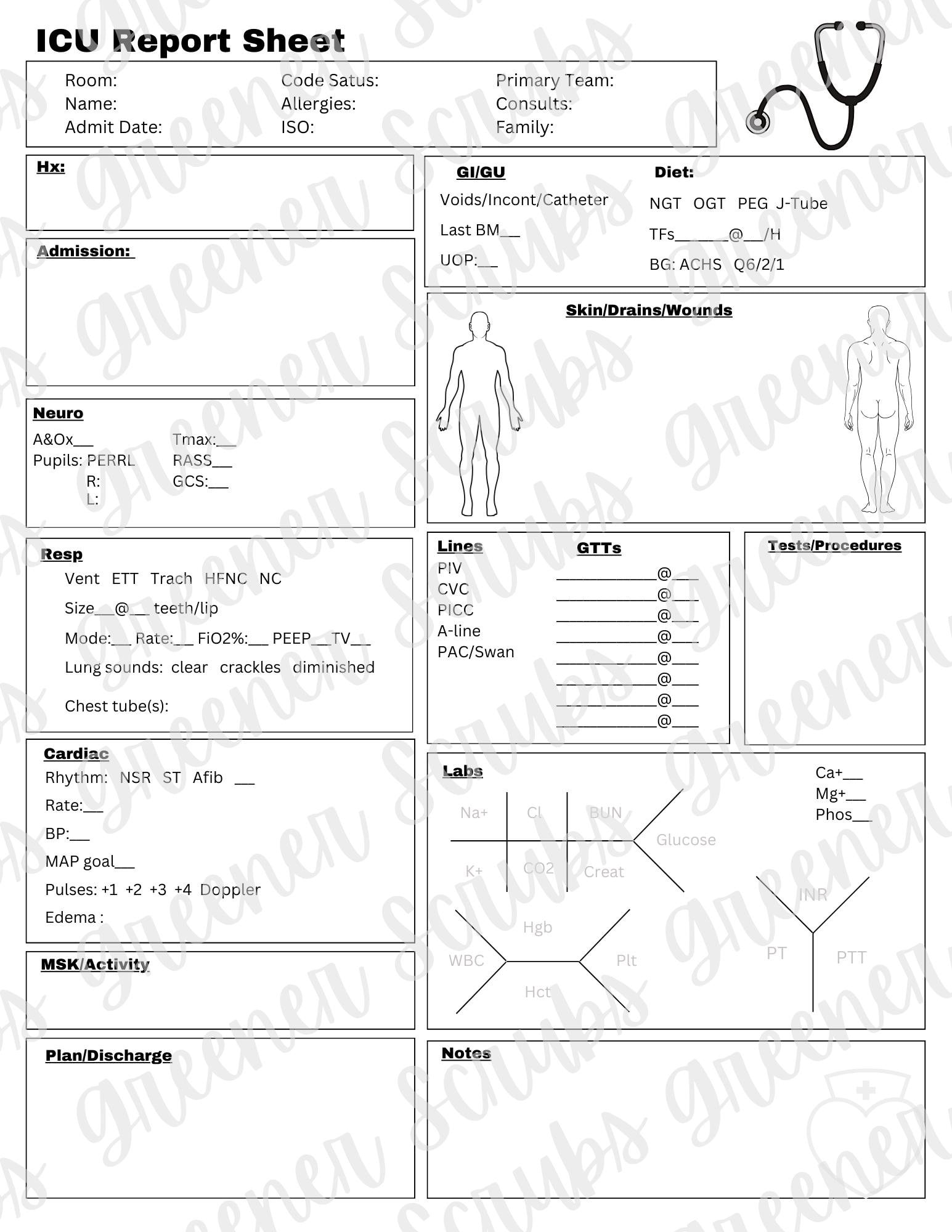 Printable Critical Care Icu Report Sheet Printable Critical Care Icu Report Sheet