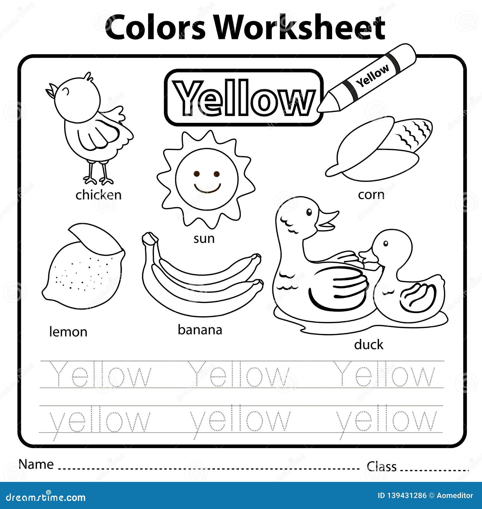 Illustrator Of Color Worksheet Yellow Stock Vector Illustration