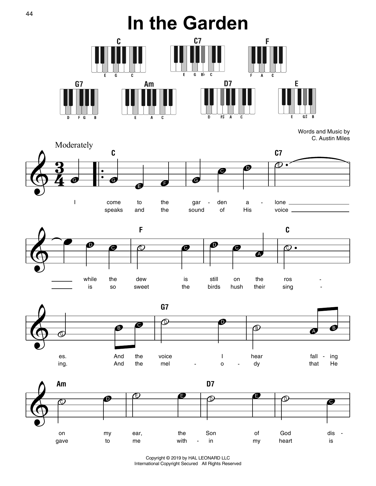 In The Garden By C Austin Miles Sheet Music For Super Easy Piano At Sheet Music Direct
