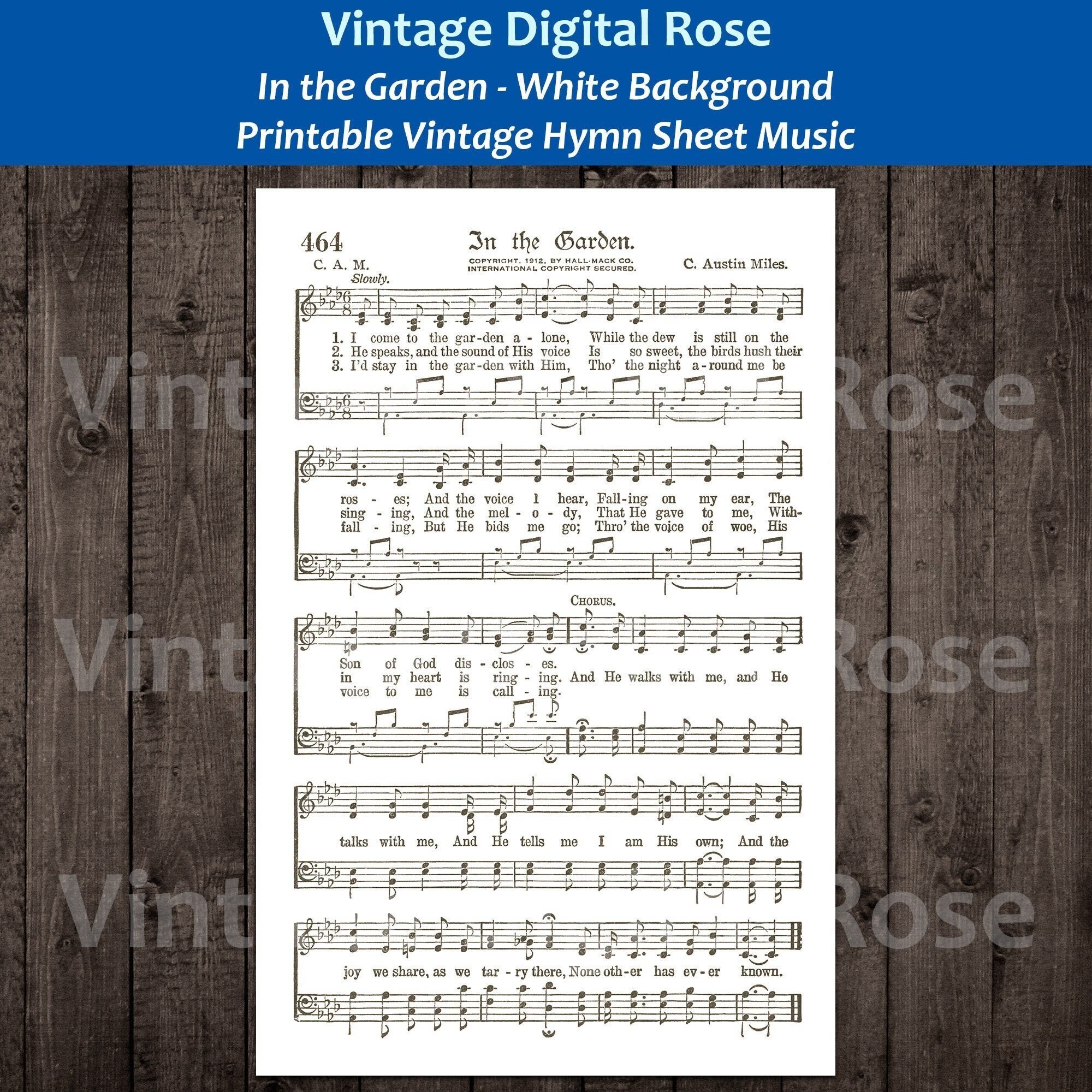 In The Garden White Background Printable Vintage Hymn Sheet Music Etsy Israel