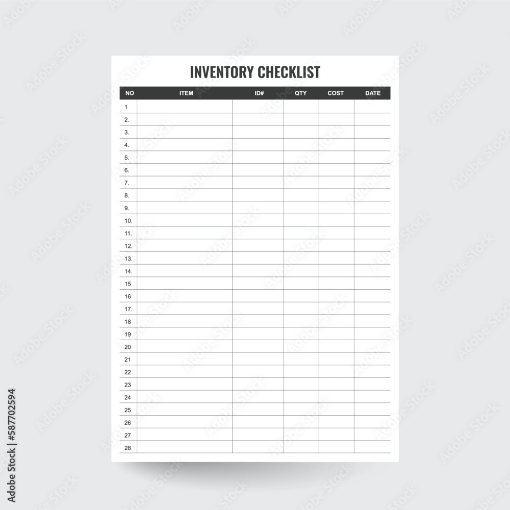 Inventory Printable Inventory Checklist Item Listing Inventory List Inventory Tracker Inventory Count Form Pantry Inventory freezer Inventory Inventory Sheet Inventory Organizer Stock Vector Adobe Stock