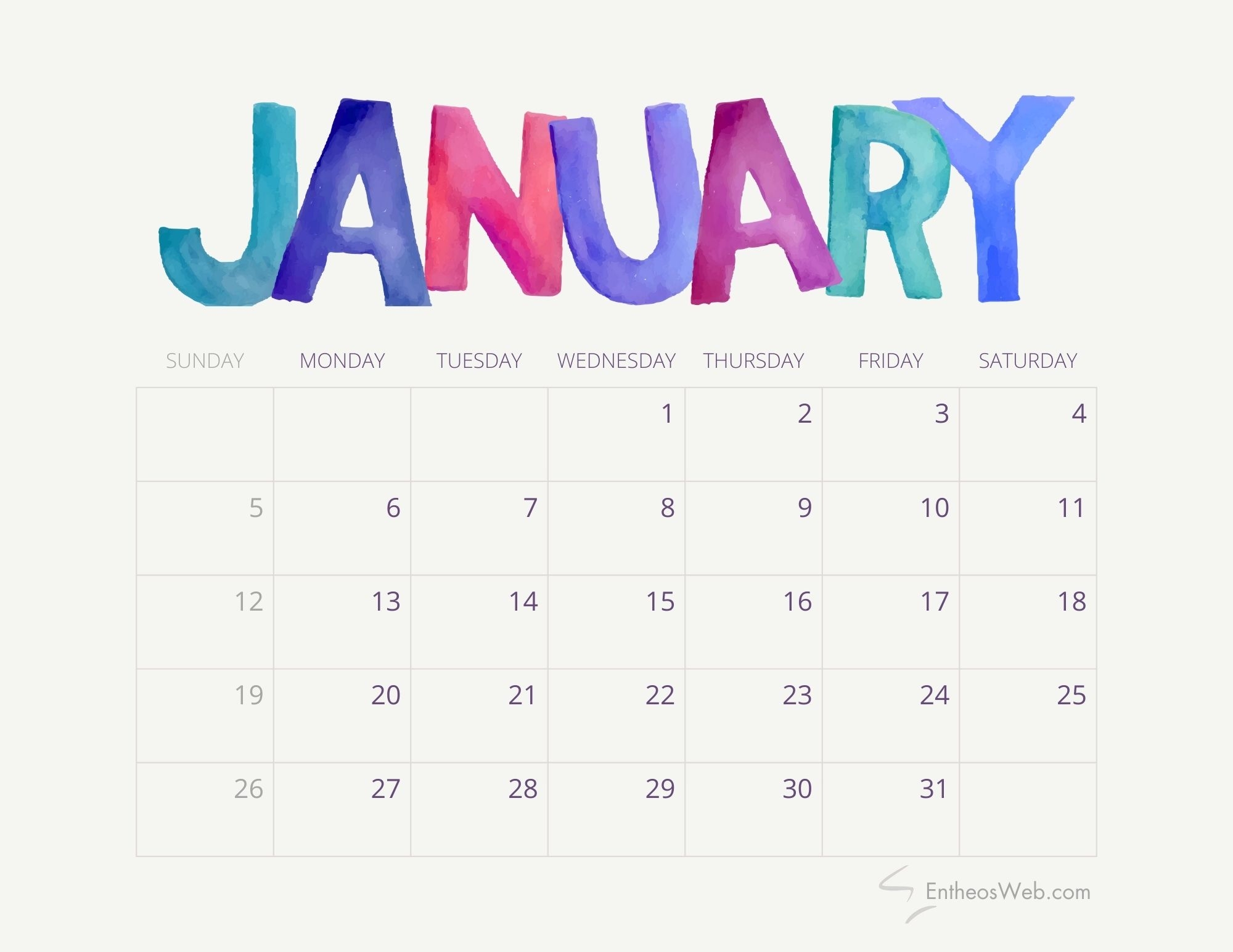 January 2025 Calendars EntheosWeb January 2025 Calendars EntheosWeb