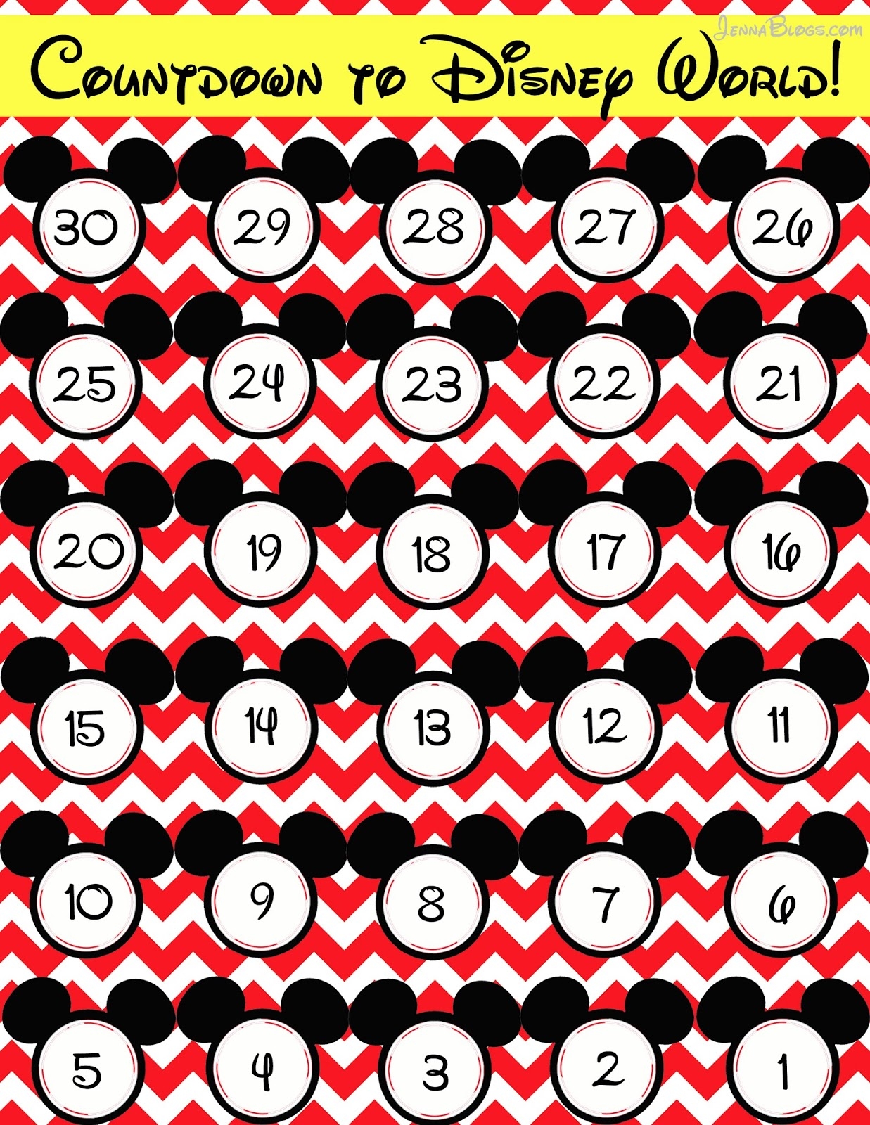 Disney World Countdown Calendar Printable Disney World Countdown Calendar Printable