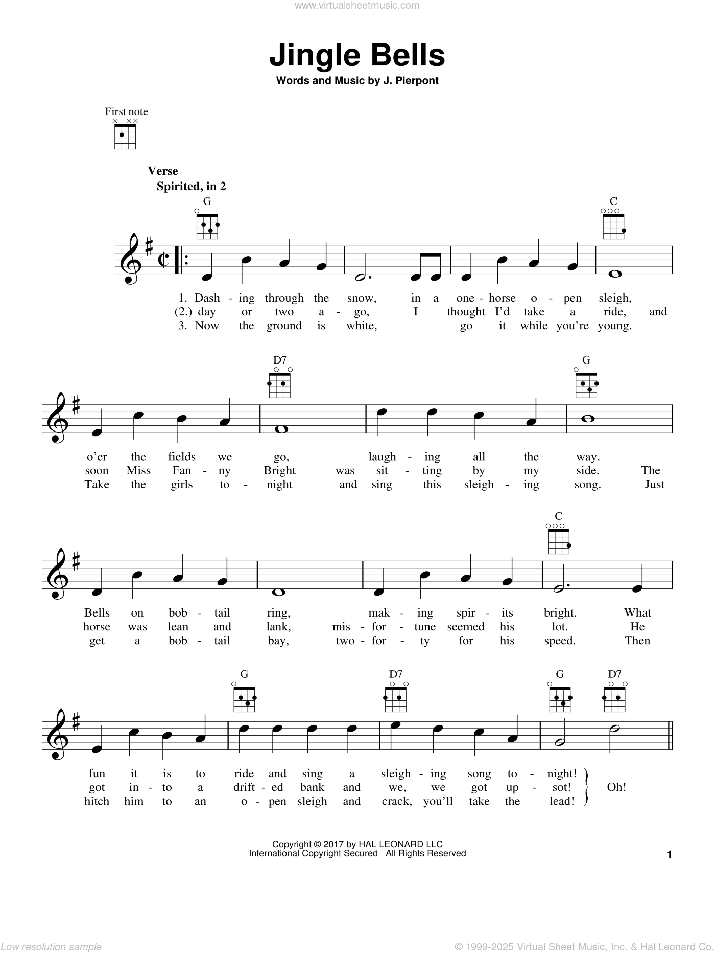 Jingle Bells Sheet Music For Ukulele PDF V2
