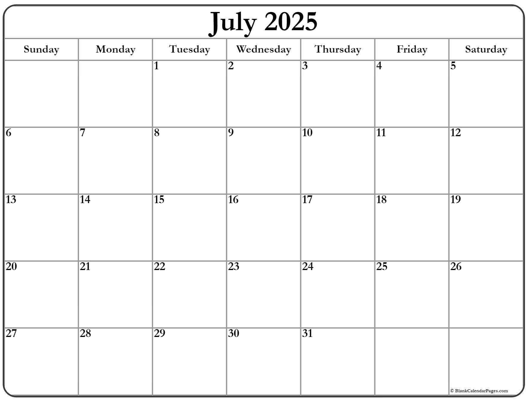 July 2025 Calendar Free Printable Calendars July 2025 Calendar Free Printable Calendars